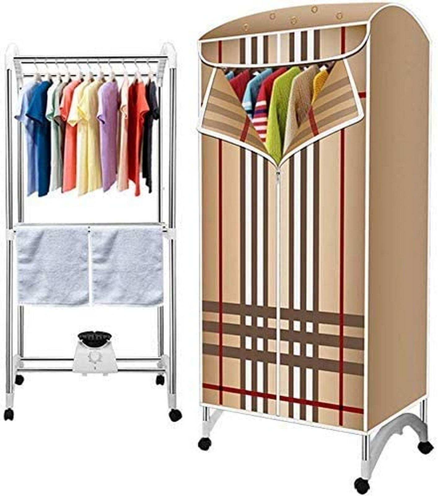 SHKUU Secadora de Ropa portátil Rejilla de Secado Plegable eléctrica, Secado en Caliente en Interior de 2 Niveles, Armario de Secado con Aire Caliente de 1010 W, Temporizador automático para
