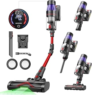 Ultenic Cordless Vacuum Cleaner, 550W/50Kpa, 60Mins Runtime, Stick Vacuum Cordless Rechargeable with 180°Bendable Wand, Anti-Tangle Brush, Vacuum Cleaners for Home/Pet Hair/Carpet/Floor U16