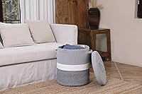Vista 5 de Cesta de almacenamiento extra grande de 16 x 16 x 18 pulgadas con tapa, cestas de almacenamiento de cuerda de algodón, canasta de lavandería, Gris