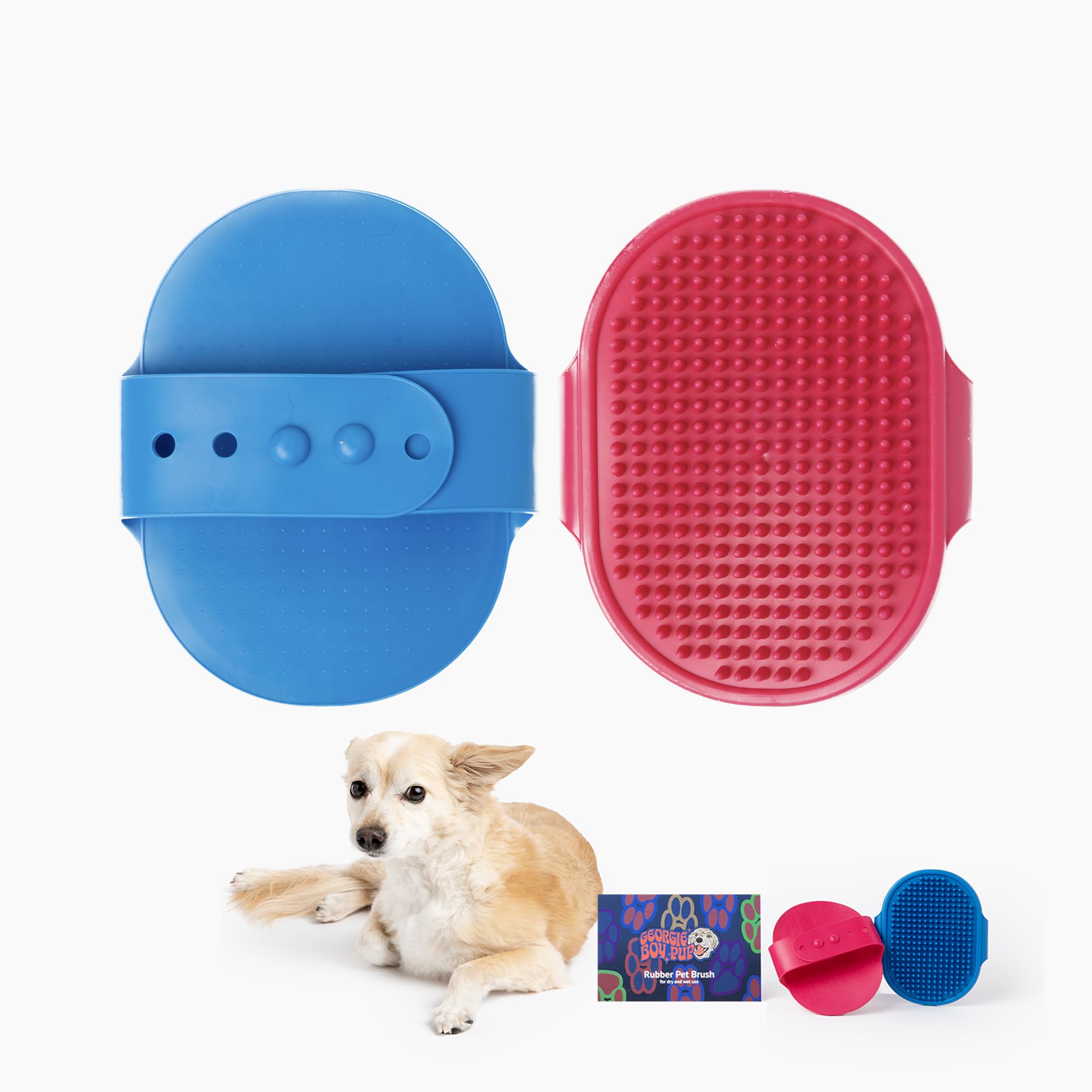 Rubber Dog Brush - 2 Pack - Red and Blue