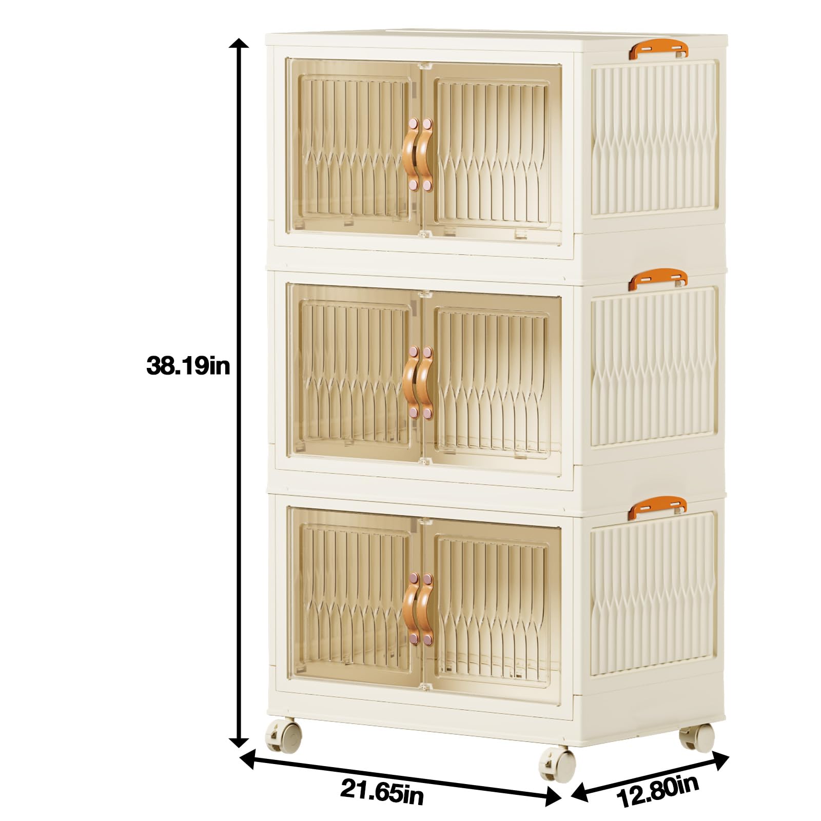 Storage Bins with Lids and Doors, Plastic Stackable Storage Bins Open Front, Foldable Storage Boxes for Organizing, Collapsible Storage Bins with Wheels, Opening Storage Boxes Set