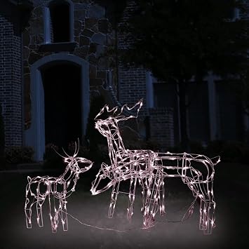 Homgoday Lighted Christmas Reindeer, Family Christmas Deer with Lights, Christmas Reindeer with Light 3 Pieces 229 LEDs for Lawn Outdoor Indoor Living Room Decoration