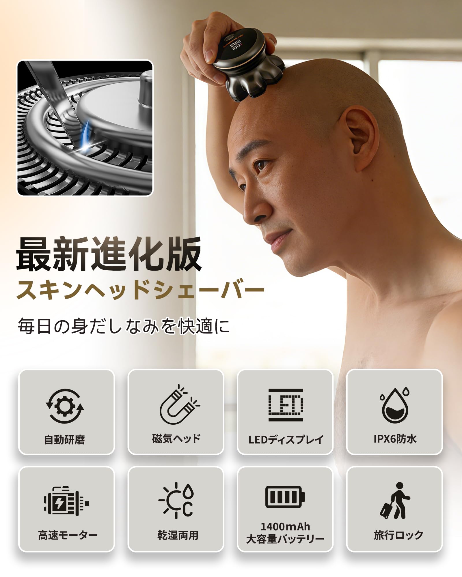 Amazon | MAXGROOM スキンヘッド用シェーバー 7Dヘッド シェーバー