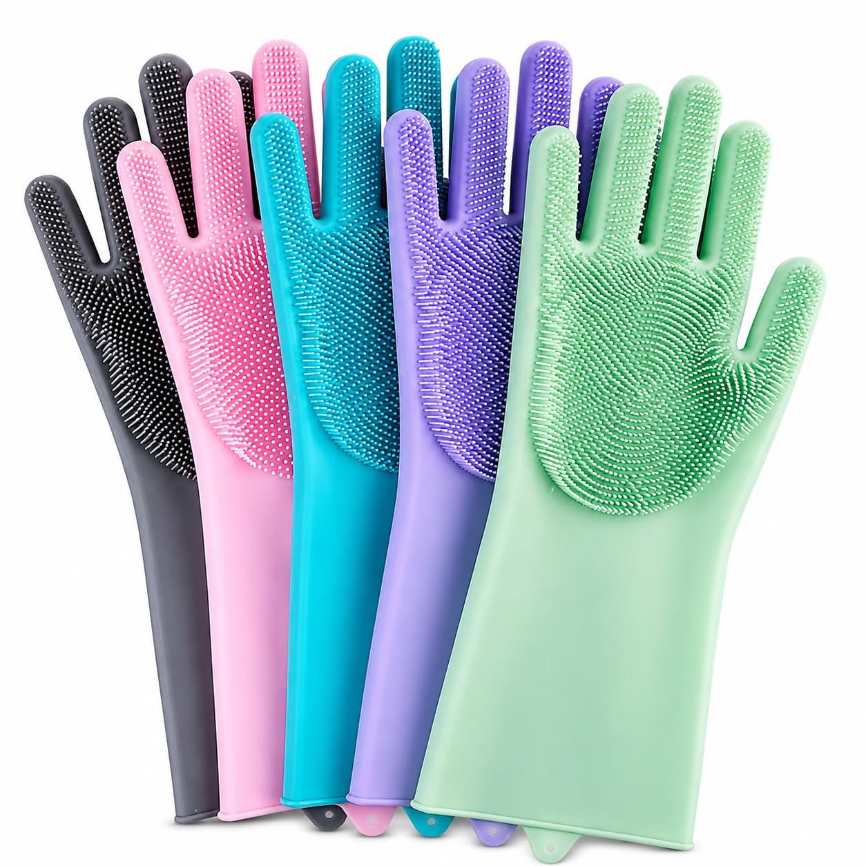 Emnis Silicone Cleaning Gloves with Scrubber Bristles - 2-in-1 Heat Resistant Dishwashing Gloves for Kitchen, Pet Grooming and Car Wash, Non-Slip Waterproof Design, 1 Pair-image-28