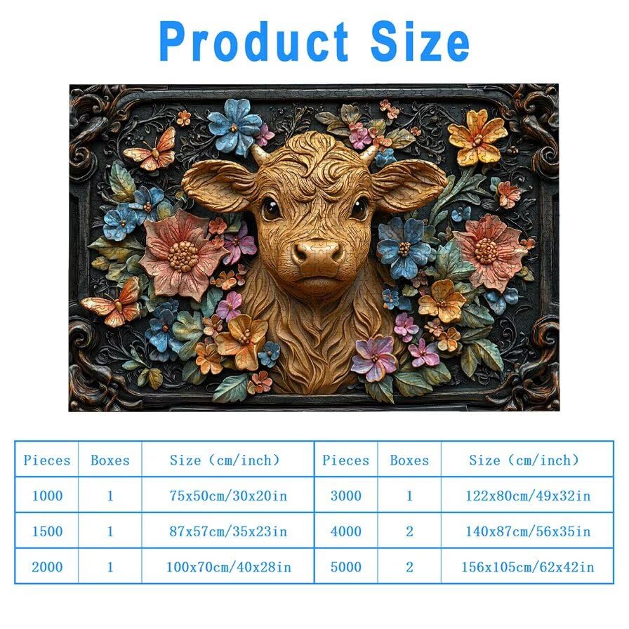 Puzzle 3000 Pièces Vache, Puzzle 3000 Pièces pour Adultes et Enfants à Partir de 14 Ans, Fleur Puzzles Bois avec Une Boîte d'Emballage Exquise, Puzzles pour Décoration Murale, Idee Cadeau Femme, -5682