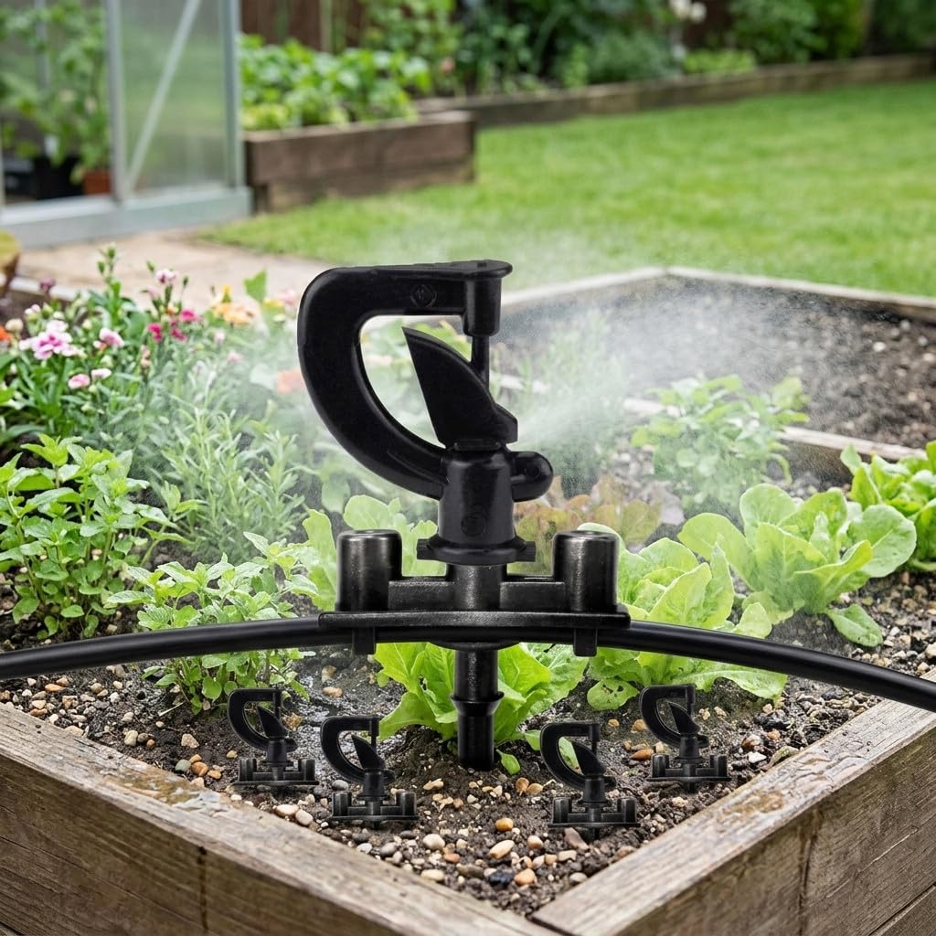 Suinga 100 x MICROASPERSOR Bailarina Invertida Circular 360º para riego agricola y riego en jardineria. Microaspersor con ESTACA 40 cm, Alcance 2 a 2,5 Metros.