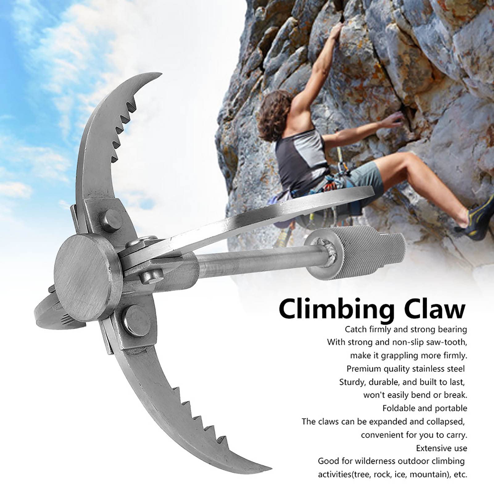 Alvinlite Grappling Hook, Gravity Rock 4-Claw Folding Stainless Steel Claws Anchor Tool for Outdoor Survival, Camping, Hiking, Tree &Mountain Climbing