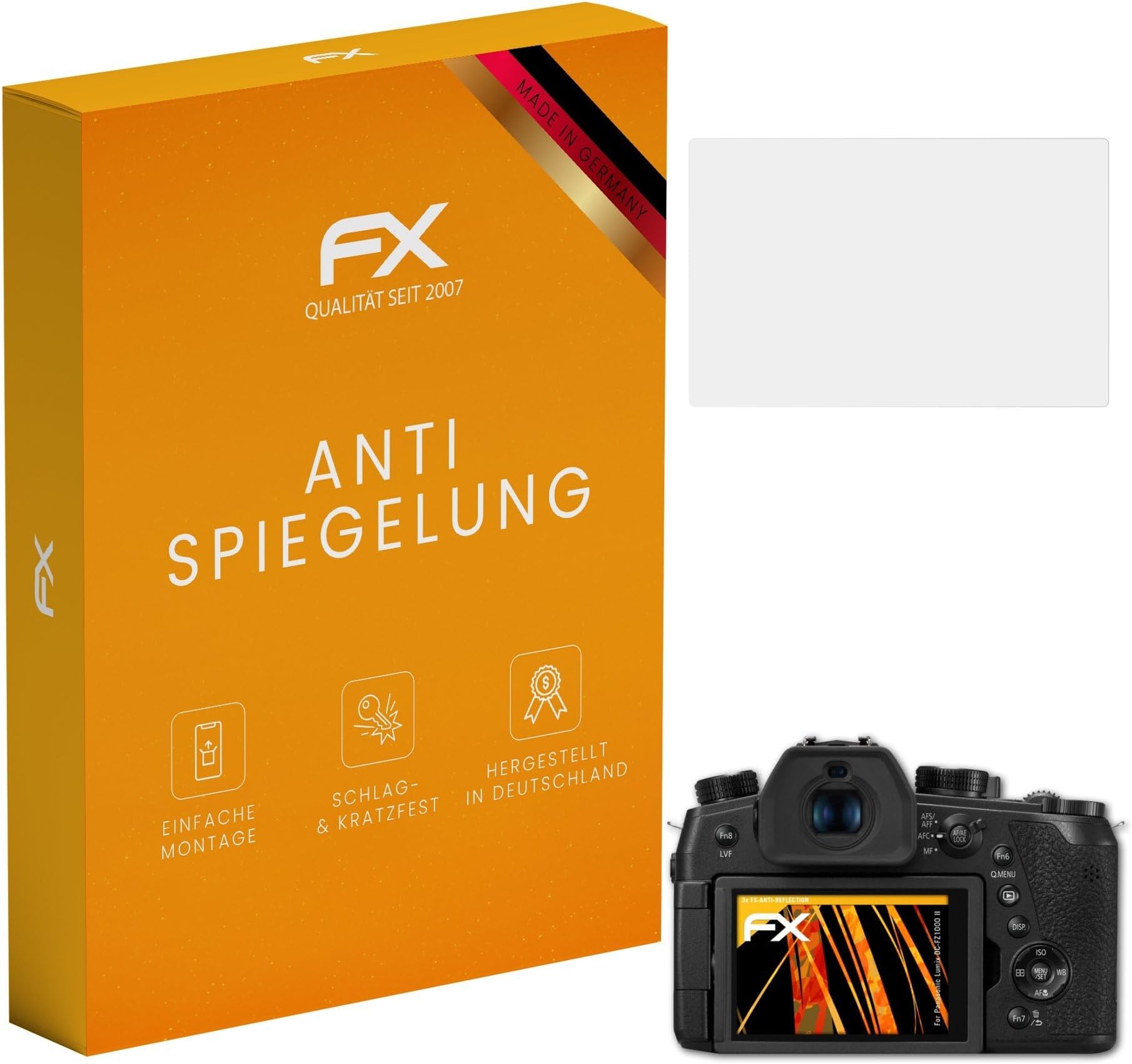 atFoliX Screen Protector compatible with Panasonic Lumix DC-FZ1000 II Screen Protection Film, anti-reflective and shock-absorbing FX Protector Film (3X)