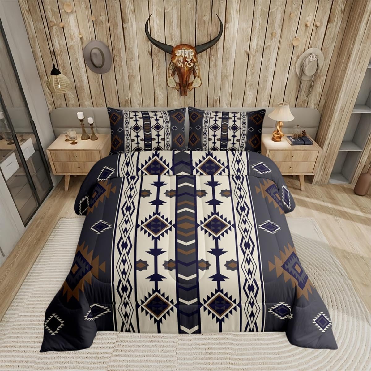 Erosebridal Aztec Geometric Comforter Set Queen,Vintage Western Boho Bedding Set Southwestern Ethnic Tribal Bedding Comforter Sets for Kids Boys