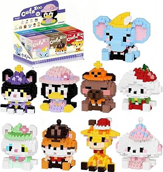 Mini Animals Building Block Sets, 9 Style Cute Miniature Dog Cat Giraffe Tiger Capybara Figurine Toys, Micro Building Blocks Party Favors for Kids 6+ Adults Christmas Stocking Stuffers