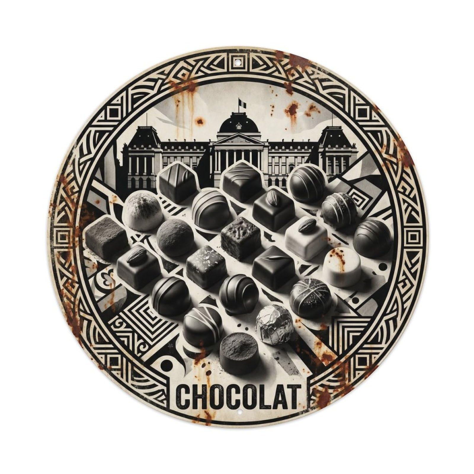 Okahys 8X8inch Classic Style Belgian Chocolate Bar Sweet Market Vintage Monochrome Metal Tin Sign