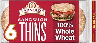 Arnold 100% Whole Wheat Sandwich Thins Rolls - Healthy Pre-Sliced Rounds, No Artificial Colors/Flavors, Premium Olive Oil & Sea Salt, 6 Count