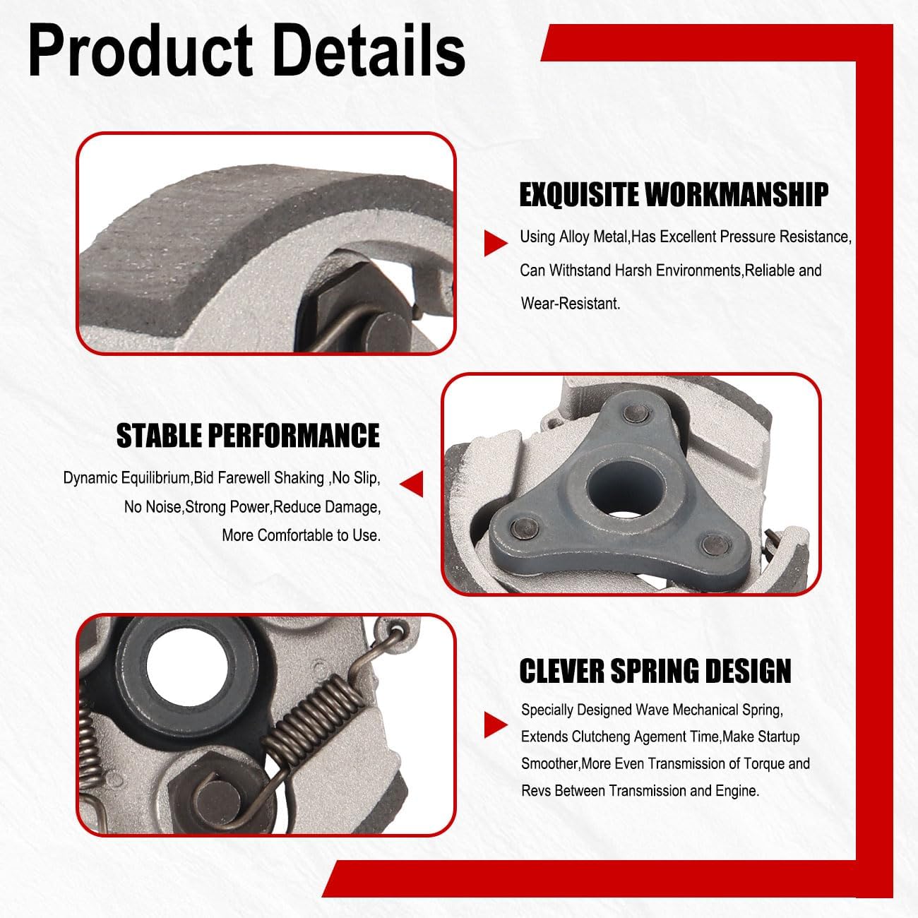 3 Shoes Centrifugal Clutch Pad No Keyway with Springs Replace for 2 Stroke 43cc 47cc 49cc Mini Pocket Pit Dirt Bike Crosser ATV Quad Coolster Taotao Orion 49cc Pocket Bike 50cc Coolster Pit Bike Grey