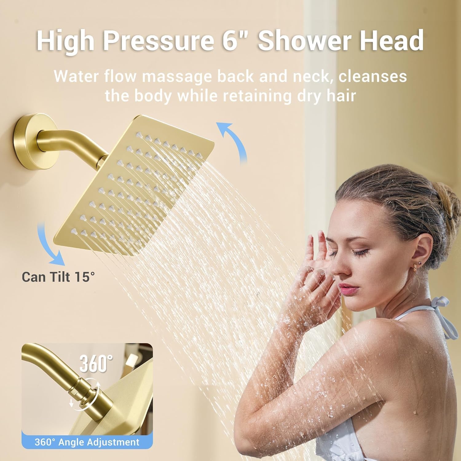 Dasan Dual Rainfall Shower System with Valve & handheld,Luxury Shower Faucet Set With Wall Mounted 12" Shower & 6" Shower Head,Brushed Glod Tandem Shower Head System for Couples 2 Person