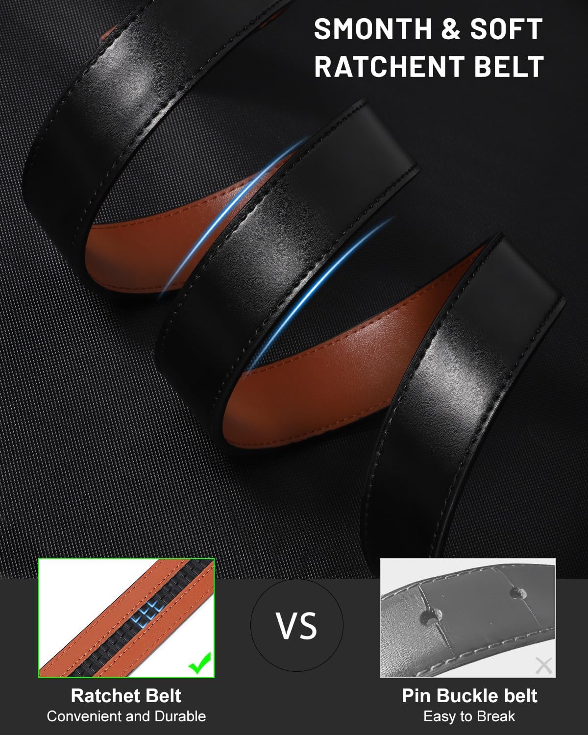 BELTROAD Ratchet Belt Strap for Men Leather Belts Without Buckle Replacement Leather Belt Strap Only 35mm for 40mm Buckle - Image 3