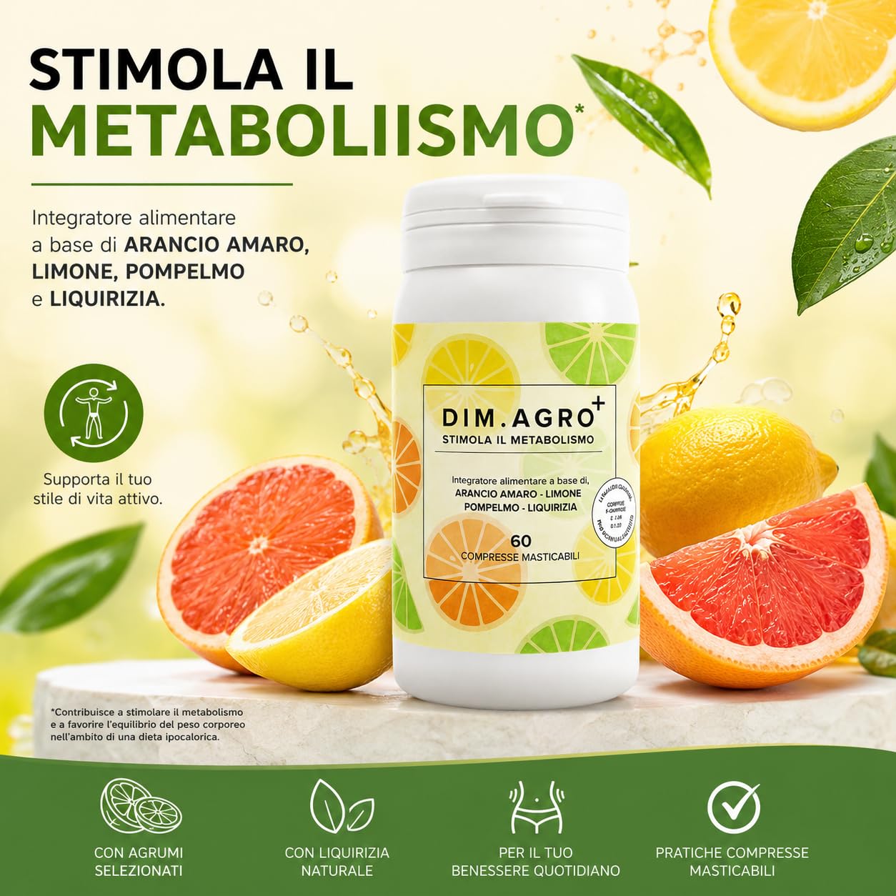 DimAgro Integratore Alimentare Compresse Masticabili, 60 Compresse | Estratti Vegetali