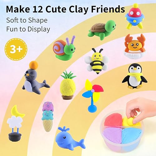Miniatura 2 de NewFamily Kit de arcilla seca al aire para niños, 12 modelos fáciles, arcilla suave y no pegajosa con herramientas, juego de manualidades seguro y