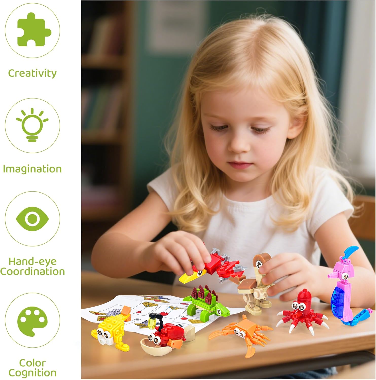 24 Packs Mini Building Blocks Animal Set with Themes of Dinosaur and Sea Creatures