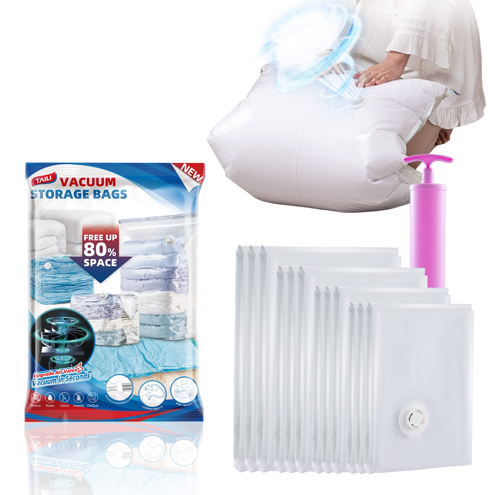 Vacuümzakken Voor Kleding, Jumbo 12-pack  80x100x38 Cm , Extra Grote Vacuumzakken Voor Dekens Beddengoed Dekbedden Vacuumzak Voor Kleding