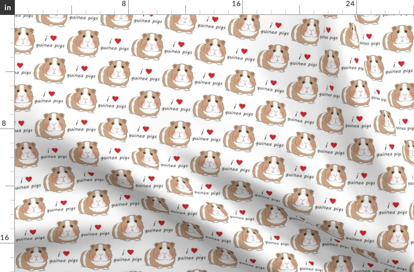 Spoonflower Fabric - Love Guinea Pigs Brown Cute Pig Animal Adorable Red Heart Pets Printed on Organic Cotton Sateen Fabric by The Yard - Sewing Quilting Apparel Home Decor