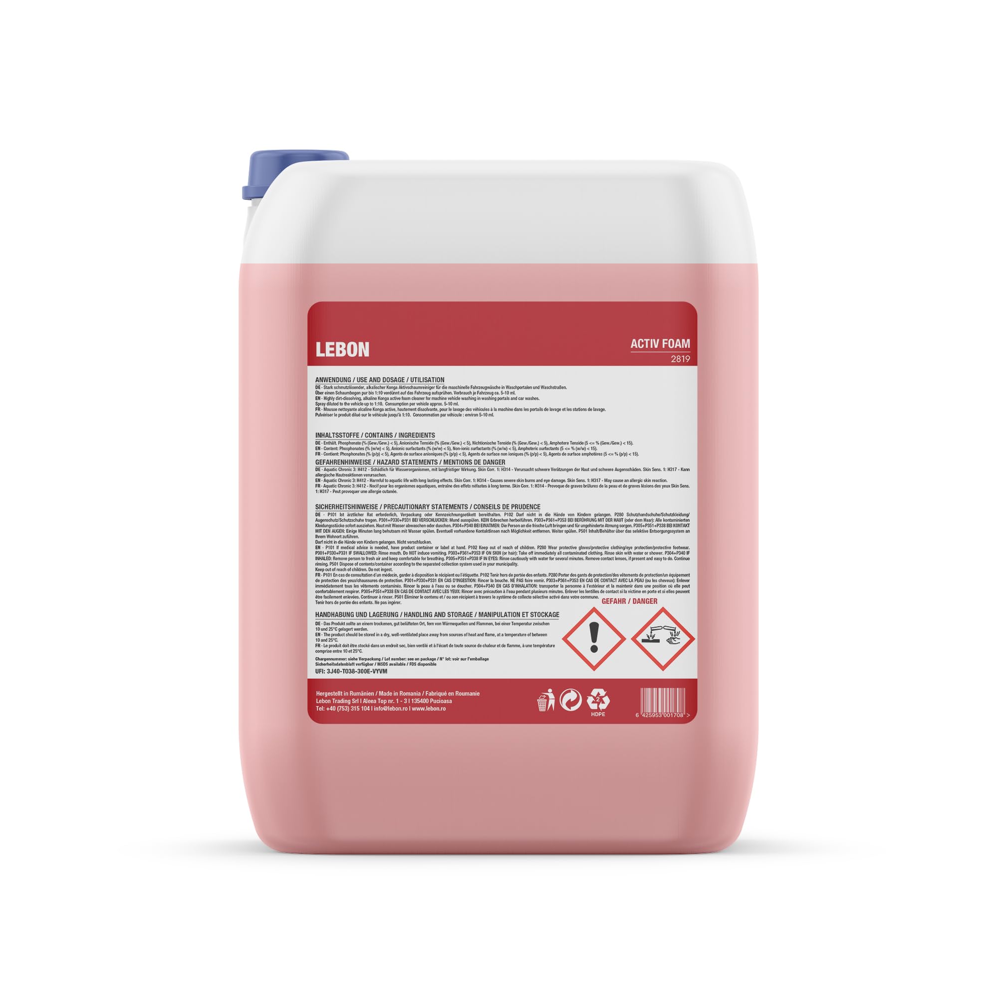 Konga Activ Autoshampoo 20L Pink Snow Foam – pinker Schaum mit starkem Abperleffekt & Wachs | Hochkonzentrierter Aktivschaumreiniger für Hochdruckreiniger und Schaumpistole | Powerschaum fürs Auto