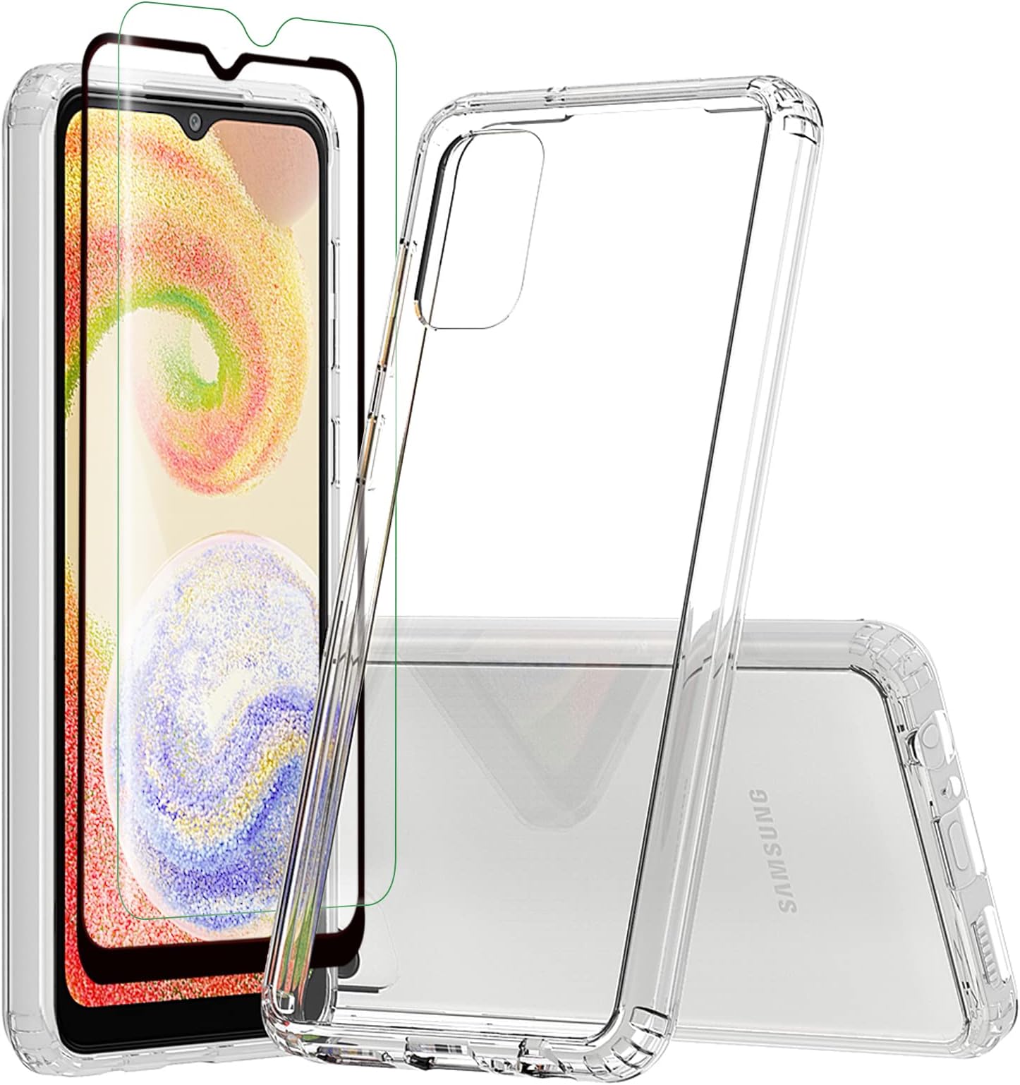Sucnakpfor Samsung A04 Case Galaxy A04 Case with 2* Screen Protector Premium Clear Back Panel + TPU Bumper Cover for Samsung Galaxy A04（YKL Clear）