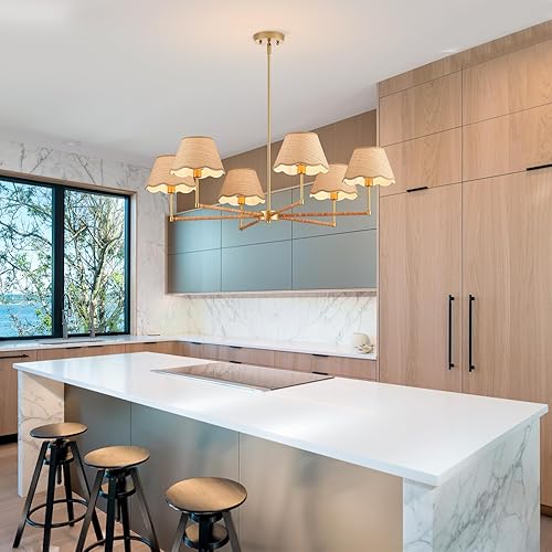 Miniatura 4 de Lámpara colgante de ratán bohemio de 39 pulgadas, 6 luces, lámpara colgante industrial rústica, grande, ajustable, accesorios de iluminación para