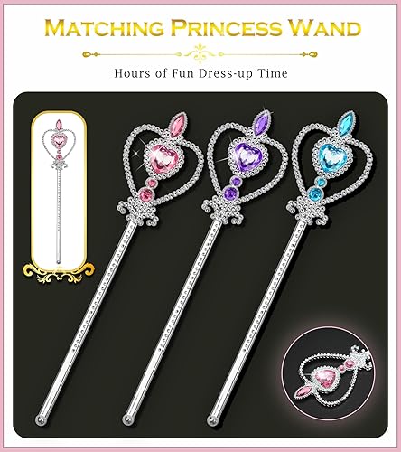 Miniatura 4 de BIBUTY Accesorios de vestir de princesa, corona de princesa para niñas pequeñas, varita tiara de princesa, regalo de juguete para niñas de 3 a 6 años