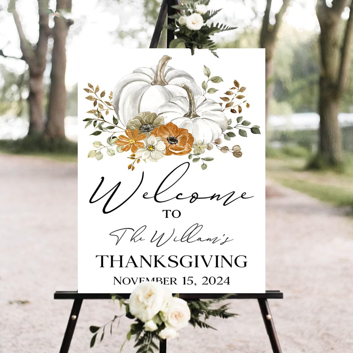 Personalized Thanksgiving Welcome Sign for Friendsgiving Dinner and Entrance - Pumpkin Themed #3