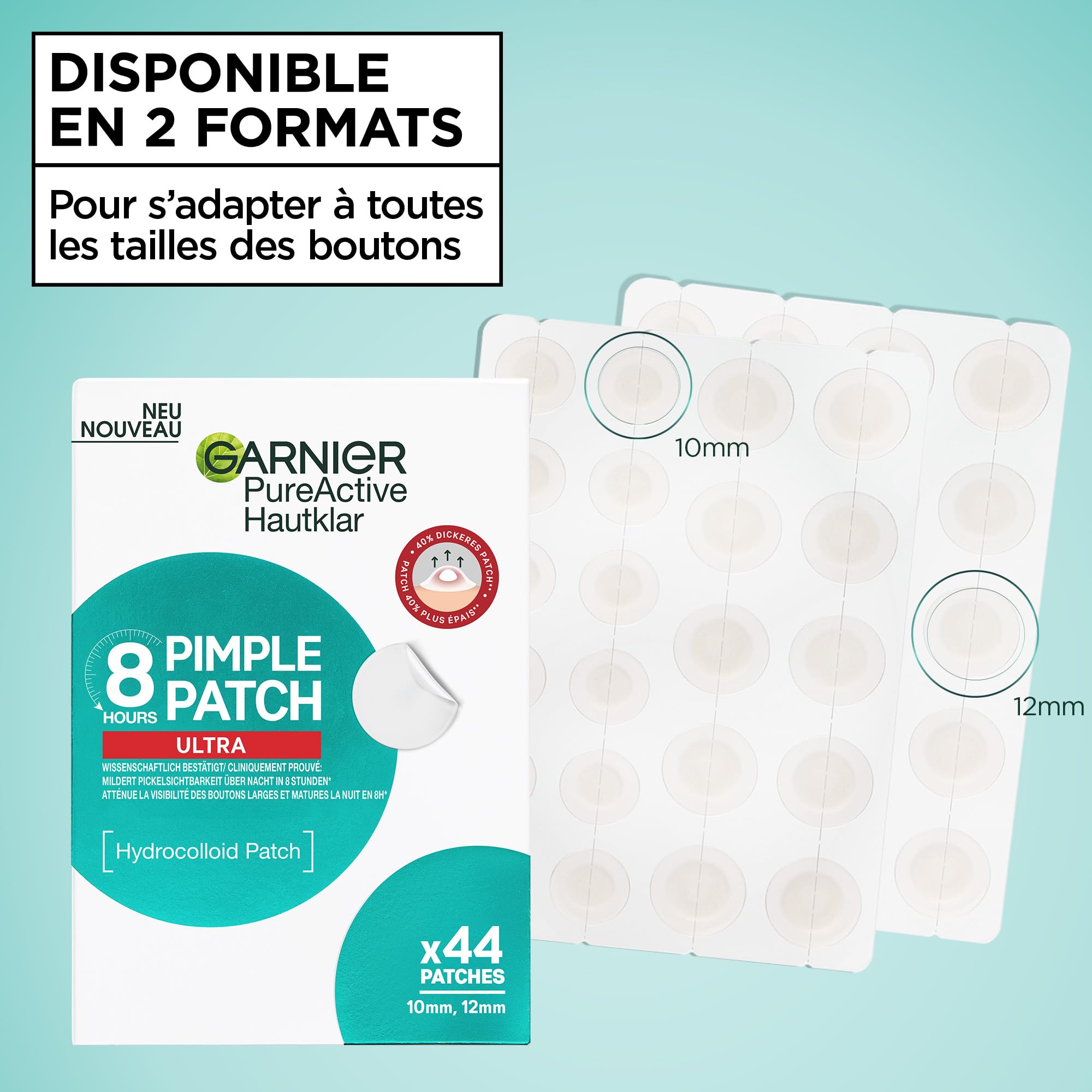 Garnier Pimple Patch 8 ore ULTRA Garnier Pure Active 44 Pezzi - CLINICAMENTE TESTATI: Riducono la visibilità dei brufoli, anche i più grossi. Uso notturno, efficaci in 8 ore