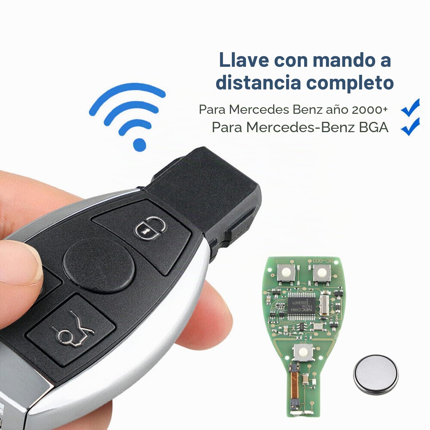 Carcasa de Llave Remota Inteligente de 3 Botones 433MHz para Mercedes B/e/n/z A B C E G S CLK SLK ML Clase 2000+ Mando Llave de Coche con BGA Chip Hoja NEC