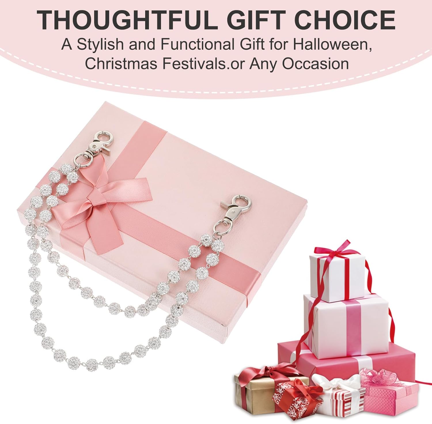 Ceramic Bead Waist Chain, Wallet Chain Layered Pants Bohemian Pants Chains for Men Women Punk Jeans KeyChain Accessories Exquisite Rhinestone Pearl - Image 4