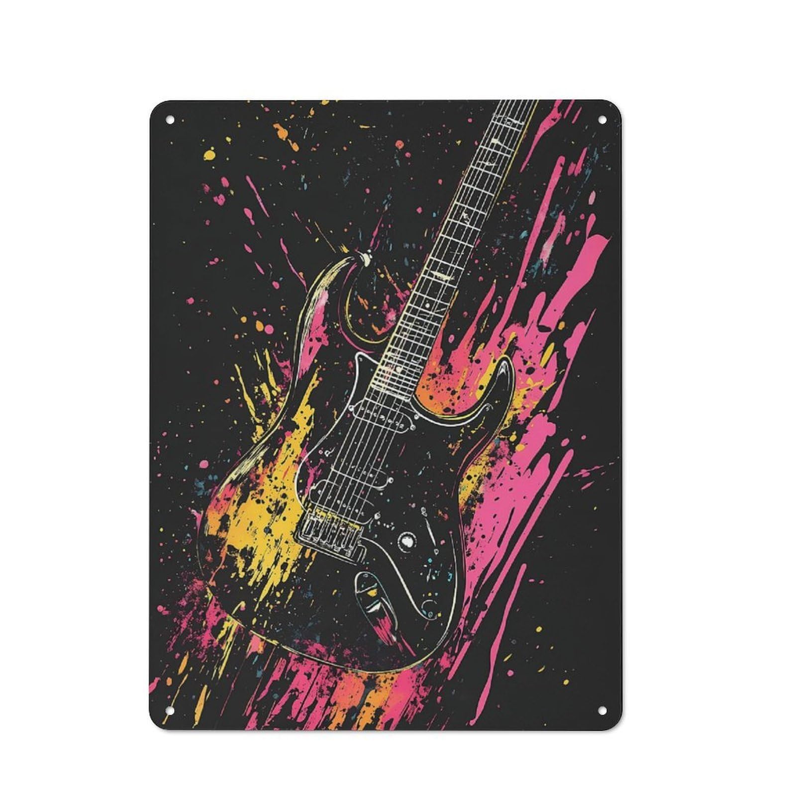 Junmoney Electric Guitar Splash Art Metal Plaque 40X30cm With For Pub Or Café, Rustic Decor, For Pub Decor Enthusiasts
