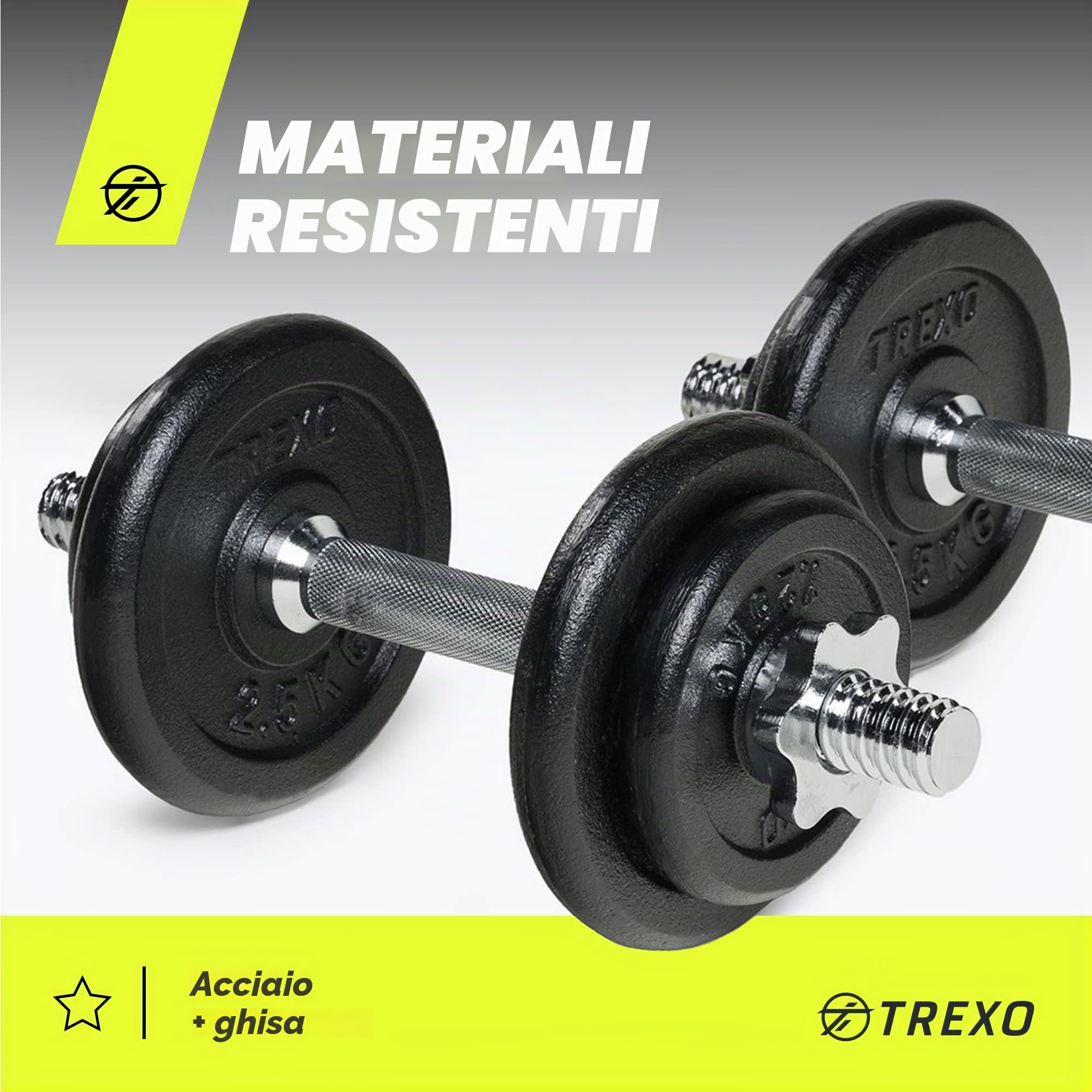 TREXO Set Manubri Regolabile Composto Pesi Palestra Peso Totale di 20| 50 kg in Una Valigetta 8|20 Piastre in Ghisa Gommata per Allenamento a Casa