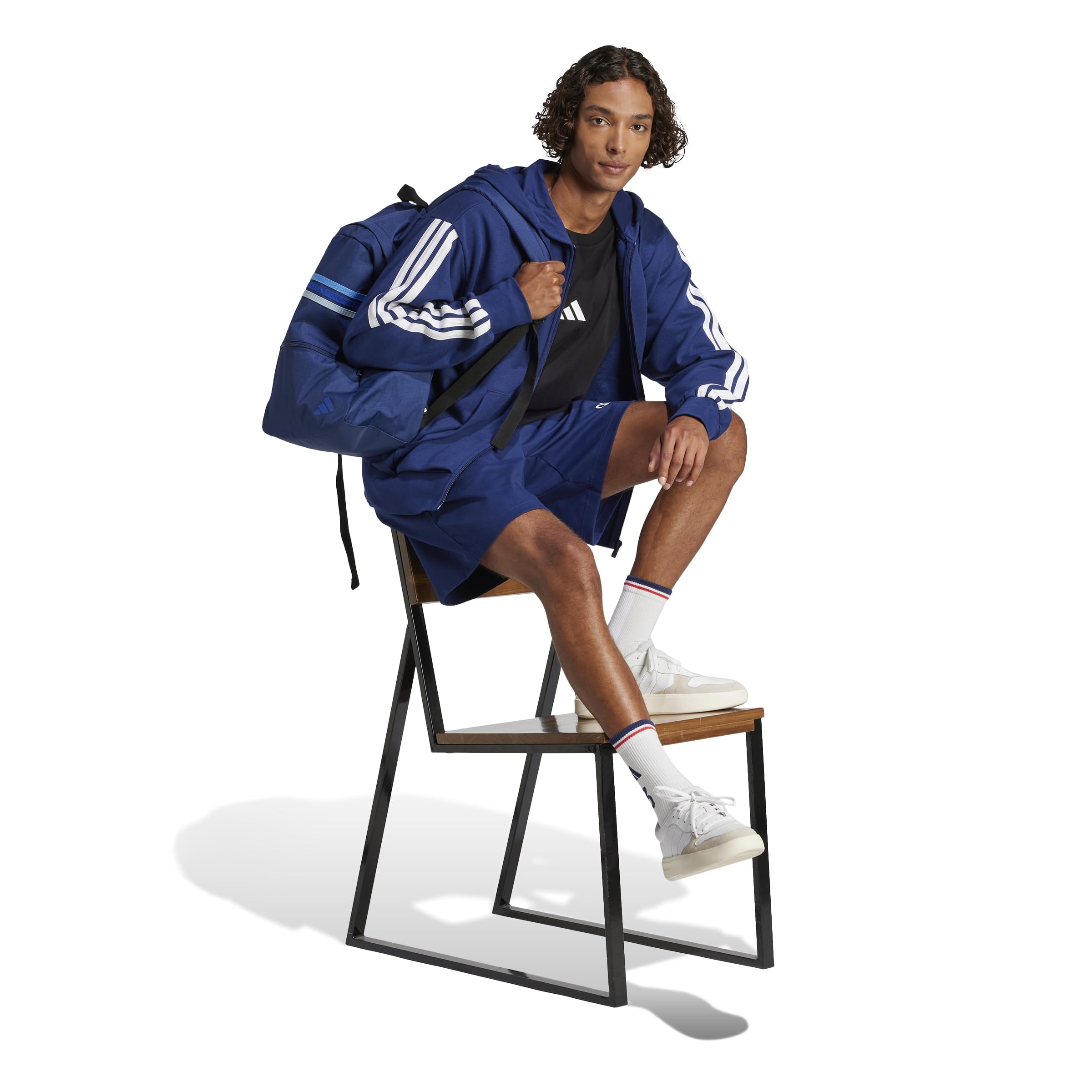 adidas Mężczyźni ESSENTIAL THREE STRIPES FRENCH TERRY FULLZIP HOODIE, Dark Blue/White, L