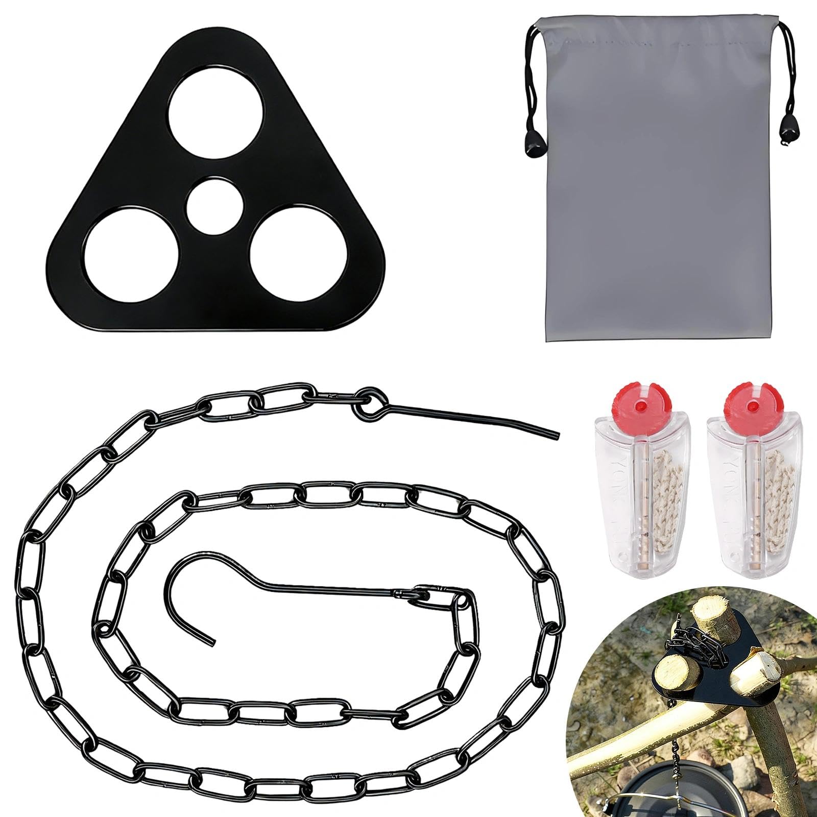 Portable Camping Tripod Set, Stainless Steel Outdoor Tripod Frame, Adjustable Chain Hook with Flint Cotton Core, Used for Outdoor Camping And Picnicking