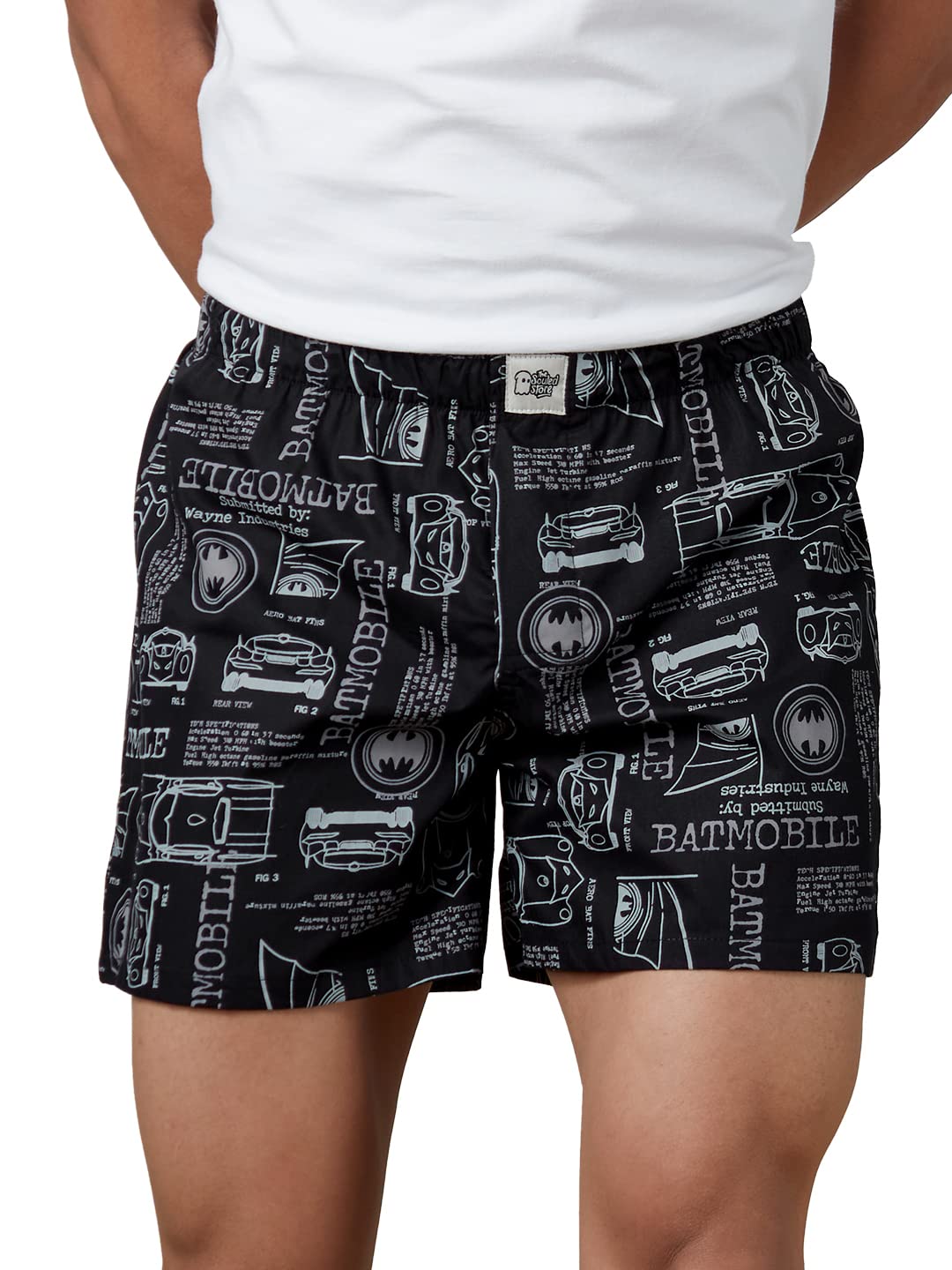 The Souled Store Batmobile, boxer da uomo e ragazzo, in popeline di cotone, con stampa grafica, colore nero