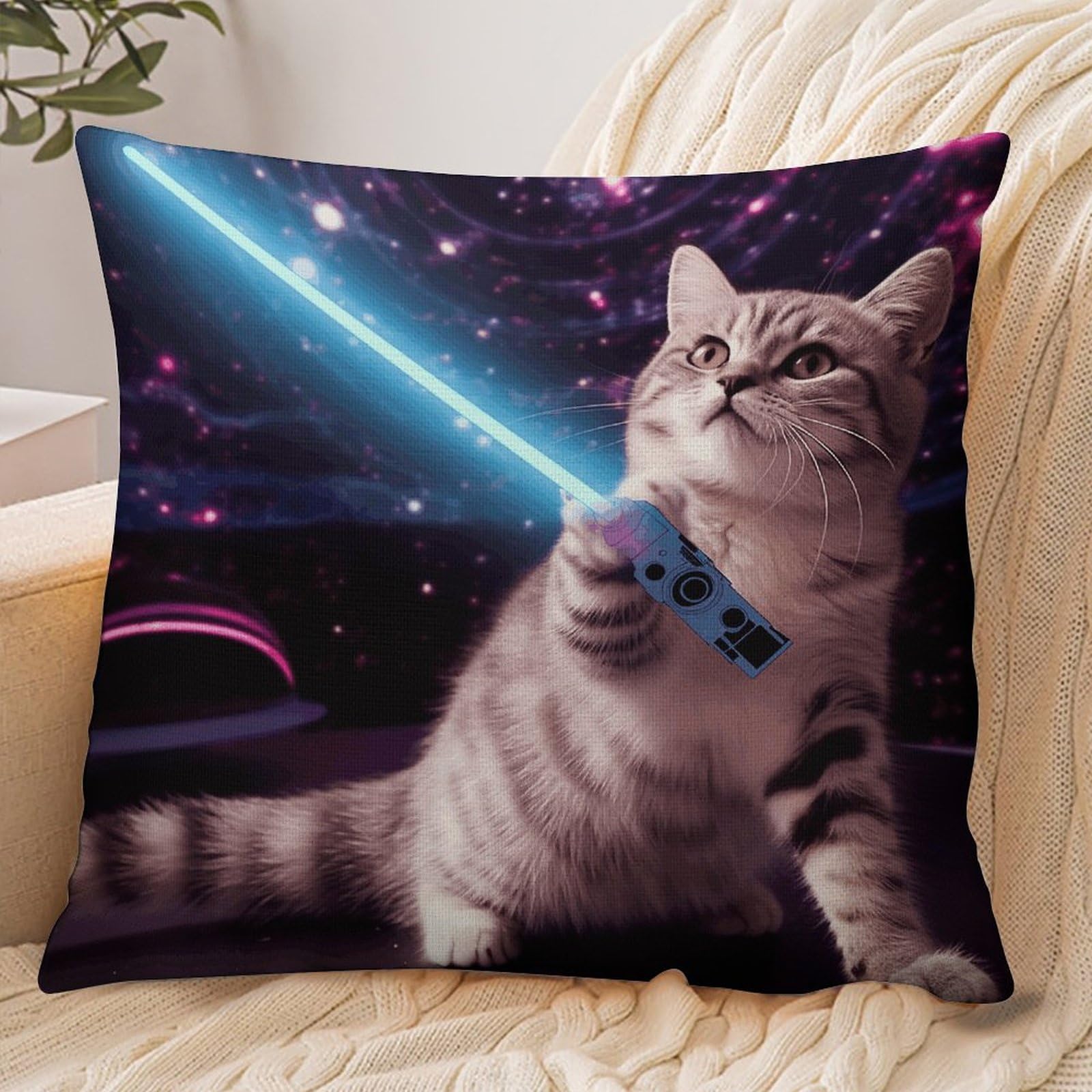 Fekiloot Style Space Laser Cat Pillowcase Pillow Sham Pillow Case