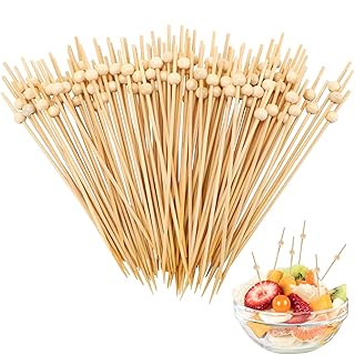 Zikenis 100 Stück Cocktailspieße,Spiesse für Snacks Set,12cm Cocktail Sticks,Obstspieße,Cocktail Zubehör,Spieße Fingerfood Kinder,für Barbecue,Geburtstag,Hochzeit,Party(Holzperlen)