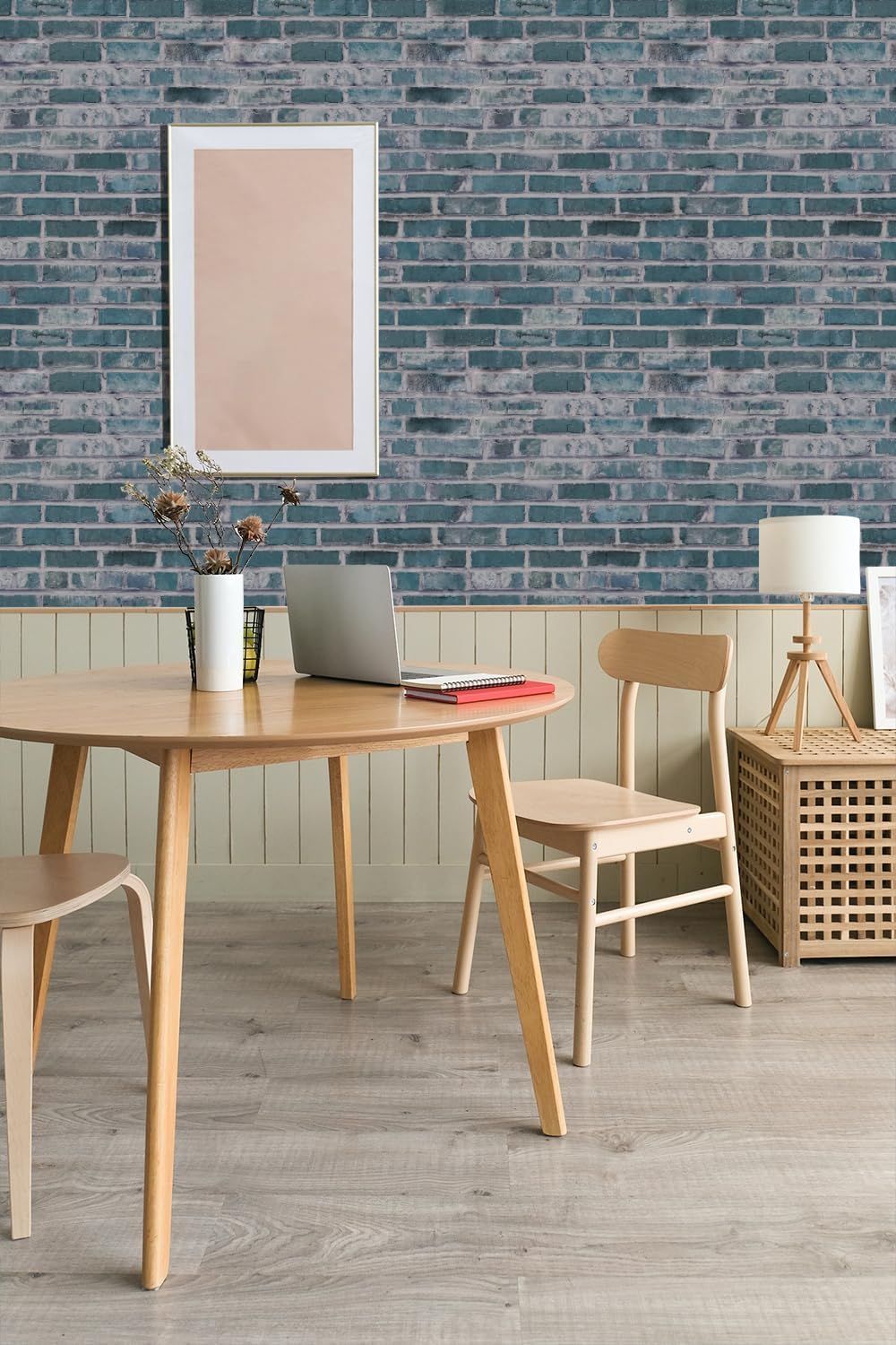 RANRAN Vintage Brick Peel and Stick Wallpaper, Teal Blue, 44 cm x 600 cm, for Bedroom Furniture Paper Removable Wall Decorations 17.3in x 236in