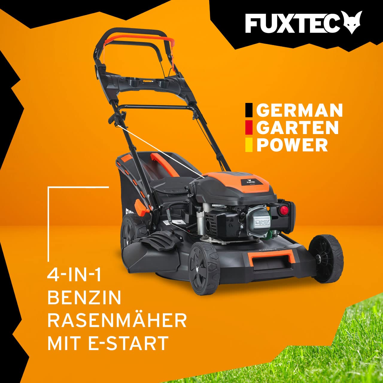 FUXTEC 4in1 Benzin Rasenmäher FX-RM5170eS • mit Antrieb und Elektrostarter • 51 cm Schnittbreite • 4-Takt 170 CCM Motor • 60L Fangkorb • Mulchen, Seitenauswurf & EasyClean