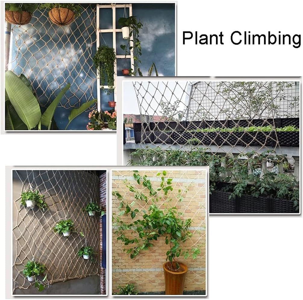 Kids Outdoor Climbing Rope Safety Net 1x1m (3.28x3.28ft) - Durable Hemp Cargo Net for Balcony & Stair Protection, Decorative Hanging Bridge for Safety & Play