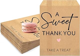 Teenyyou 100 Pcs Wedding Party Favor Candy Buffet Bags 5 x 7 Inch White Paper Treat Wedding Bags a Sweet Thank You Take a Treat Cookie Supplies for Guest Decorating Pastry Bridal Shower(Brown)