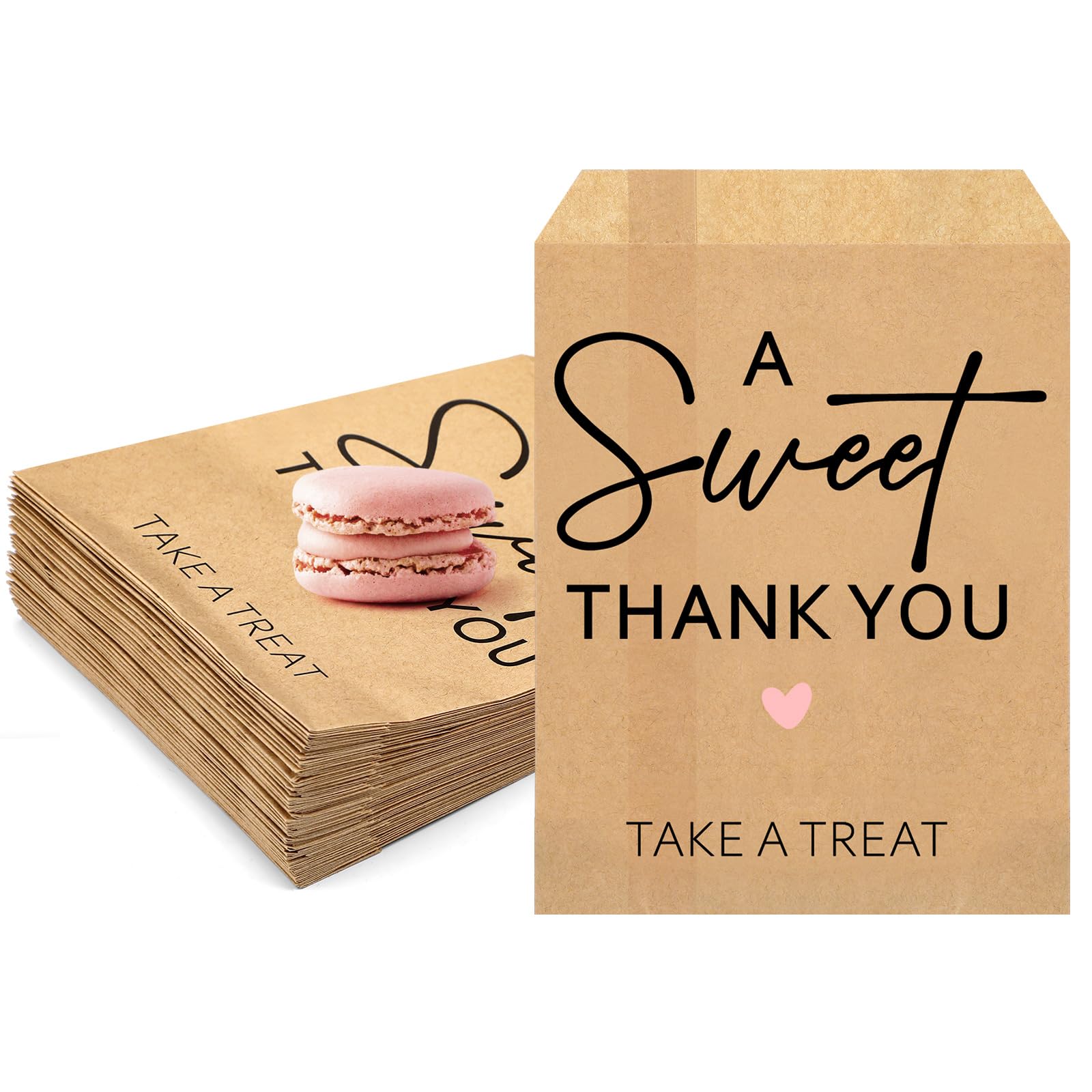 Teenyyou 100 Pcs Wedding Party Favor Candy Buffet Bags 5 x 7 Inch White Paper Treat Wedding Bags a Sweet Thank You Take a Treat Cookie Supplies for