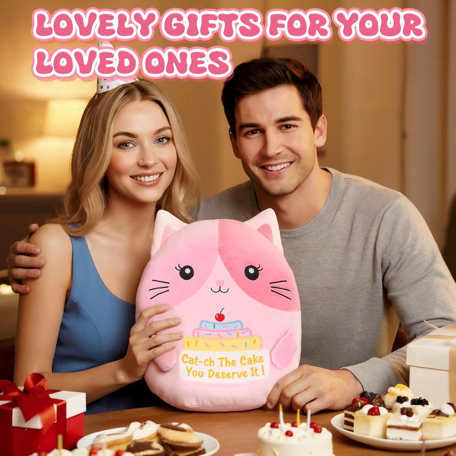 12 Inch Cat Plush Pillow – Cute Stuffed Animal Cat Doll for Women, Soft Plushies Pillow for Bed & Office Decor Birthdays