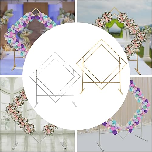 Miniatura 4 de Soporte de arco de metal grande de 6.8 pies para ceremonia de boda, arco geométrico de boda, marco de soporte de flores con base resistente, fácil