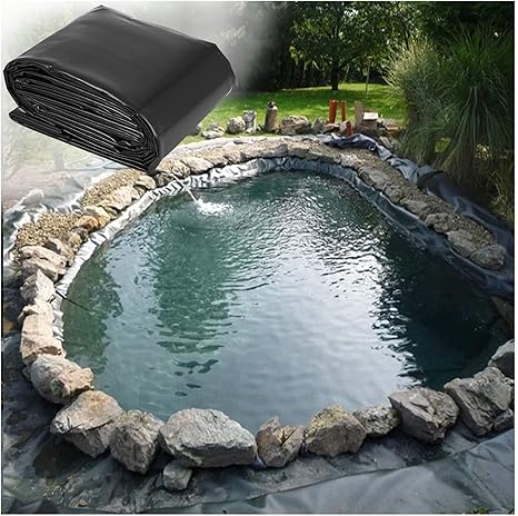 Image Outdoor Pond Liner Pond Skins,8 Mil Thick HDPE Pond Lining For Fish Koi Ponds Streams,Fountains,Garden Backyard Waterfall,6.6x20ft 13x23ft 16.5x26ft,Black,Tear Resistant,Easy Cutting ( Size : 5x10m )