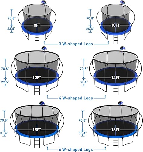 Miniatura 2 de YORIN Trampolín para exteriores, capacidad de peso de 1500 libras, 16, 15, 14, 12, 10, 8 pies, trampolín para niños y adultos, trampolín recreativo