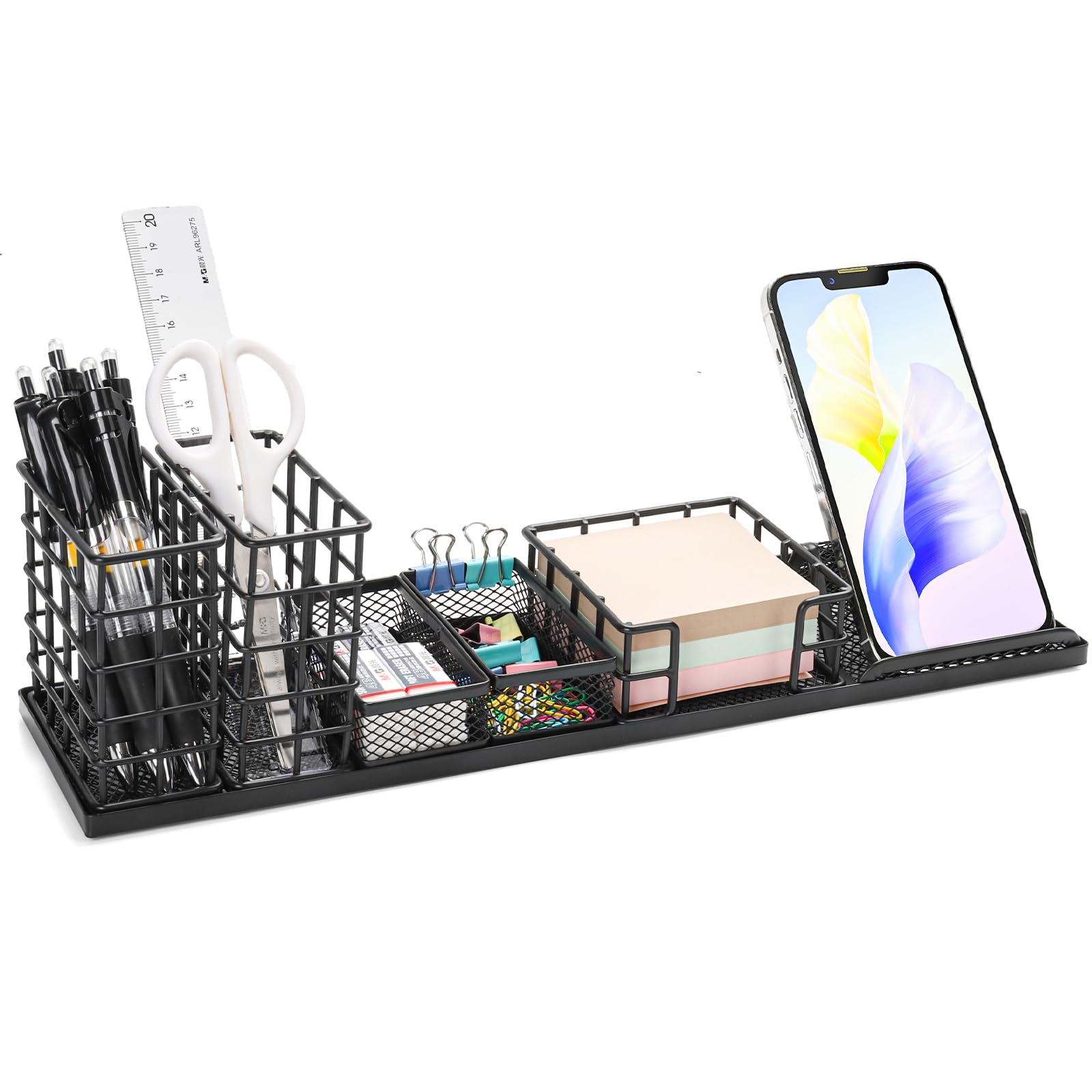 Organizer Scrivania Yanavee - Portapenne, Supporto Telefono, Magnetico, In Legno E ABS