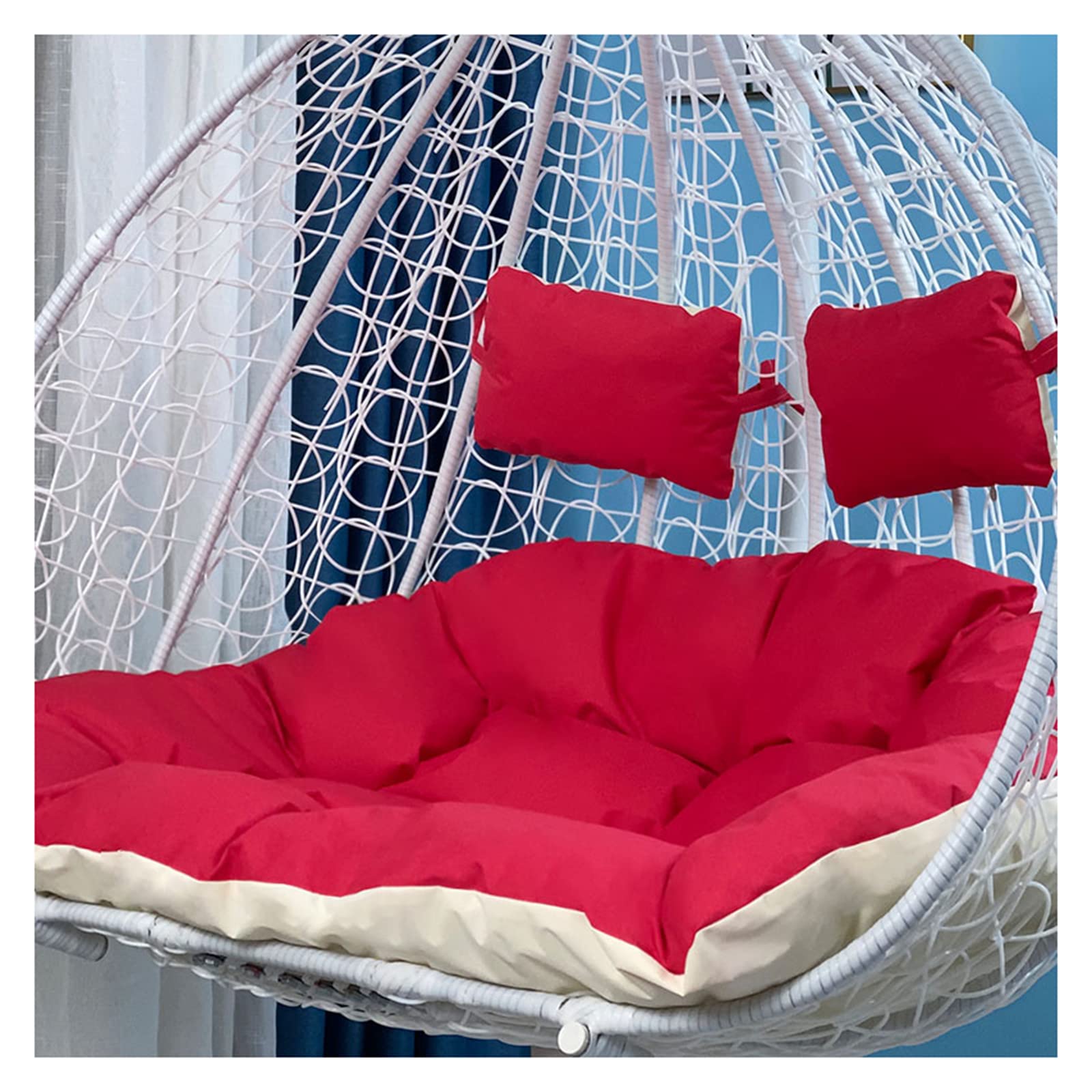 Cojín doble colgante para columpio de ratán con cojín de asiento lavable, para interiores y exteriores, para 1/2 persona, balcón, patio, jardín, color rojo, 125 x 100 cm